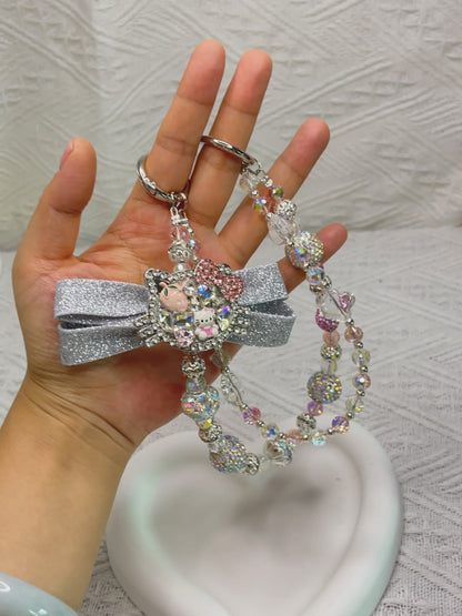 Kitty oversized bow luxurious bag charm phone chain double chain key chain