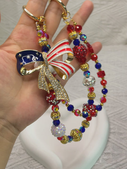 Bowknot luxurious bag charm phone chain double chain key chain