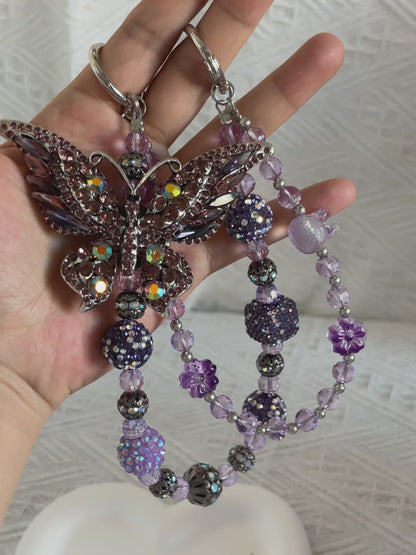 Purple butterfly Luxurious bag charm phone chain double chain