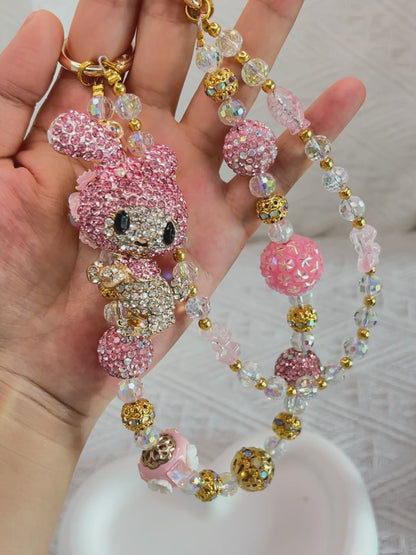 Melody pink Luxurious bag charm phone chain double chain key chain