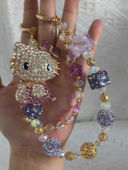 Purple Kitty Luxurious bag charm phone chain double chain