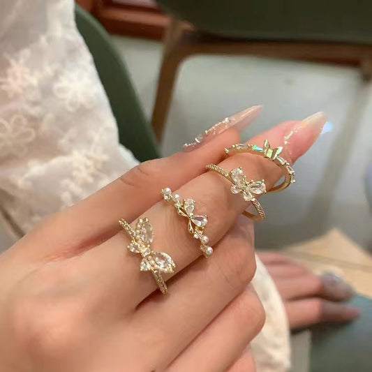 Exquisite butterfly Zircon ring four-piece set